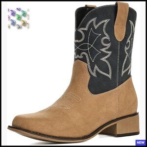 Western Ankle Boots Square Toe Embroidered Cowgirl Booties Classic Chic